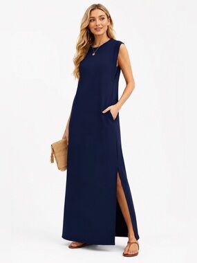 GRECERELLE Womens Summer Maxi Casual Shirt Dresses Size X-Large  Navy
